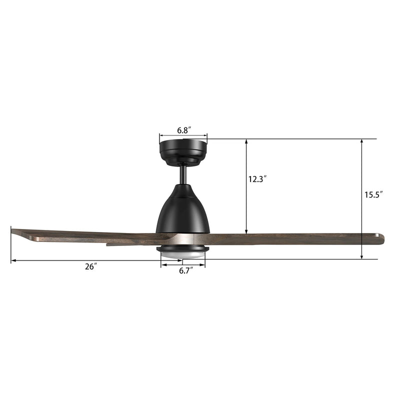 Carro Akron 48in 3-Blade Smart Ceiling Fan | Black Solid Wood Blades | Living Room & Covered Patio | 48 x 48 x 14.4 in, Angled | Model SFR483N3-L11-BM3-1