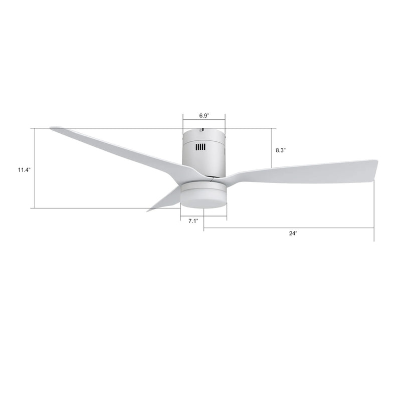 Carro Spezia 48in 3-Blade Smart Ceiling Fan | White Glass Fiber Blades | Living Room & Covered Patio | 48 x 48 x 11.3 in | Model SFR483P-L12-W1-1-FM