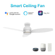 Carro Trento 48in 3-Blade Smart Ceiling Fan | White Motor and White Plywood Blades | Living Room & Covered Patio | 48 x 48 x | Model SFR483Q-L12-W1-1-FM