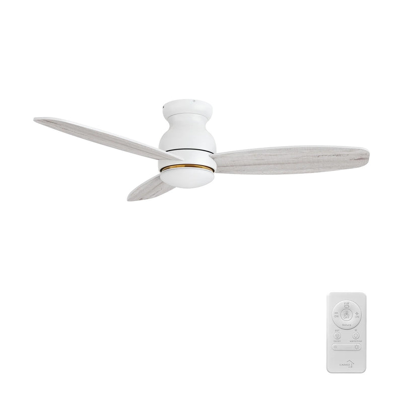 Carro Trento 48in 3-Blade Flush Mount Smart Ceiling Fan | Tropical White Whitewashed Plywood Blades | Living Room & Covered | Model SFR483Q-L12-WP-1-FM