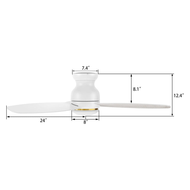 Carro Trento 48in 3-Blade Flush Mount Smart Ceiling Fan | Tropical White Whitewashed Plywood Blades | Living Room & Covered | Model SFR483Q-L12-WP-1-FM