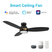 Carro Fremont 48in 3-Blade Flush Smart Ceiling Fan | Modern Black Gold and Plywood | Living Room & Covered Patio | 48 x 48 x | Model SFR483Q5-L12-B2-1-FMA