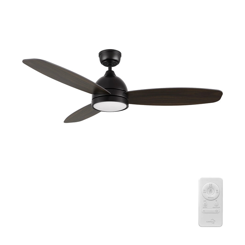 Carro Fremont 48in 3-Blade Smart Ceiling Fan | Modern Black Barnwood Plywood | Living Room & Covered Patio | 48 x 48 x 14.6 in | Model SFR483Q5-L12-BG-1