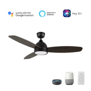 Carro Fremont 48in 3-Blade Smart Ceiling Fan | Modern Black Barnwood Plywood | Living Room & Covered Patio | 48 x 48 x 14.6 in | Model SFR483Q5-L12-BG-1