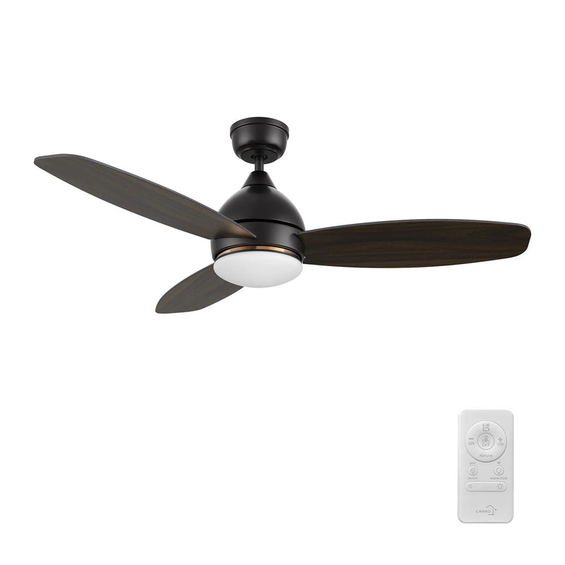 Carro Hobart 48in 3-Blade Smart Ceiling Fan | Modern Black Barnwood Plywood | Living Room & Covered Patio | 48 x 48 x 16.5 in | Model SFR483Q6-L12-BG-1