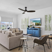 Carro Hobart 48in 3-Blade Smart Ceiling Fan | Modern Black Barnwood Plywood | Living Room & Covered Patio | 48 x 48 x 16.5 in | Model SFR483Q6-L12-BG-1