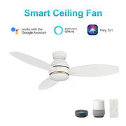Carro Hobart 48in 3-Blade Smart Ceiling Fan | White Plywood Blades and White Finish | Living Room & Covered Patio | 48 x 48 x | Model SFR483Q6-L12-W1-1-FM