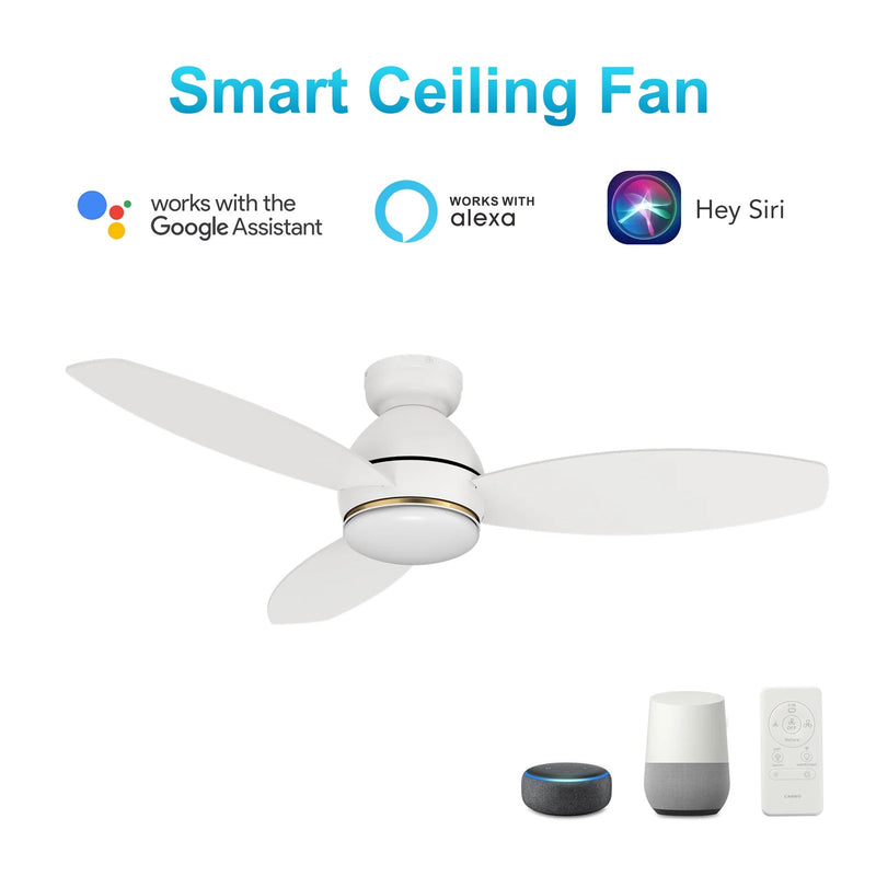 Carro Hobart 48in 3-Blade Smart Ceiling Fan | White Plywood Blades and White Finish | Living Room & Covered Patio | 48 x 48 x | Model SFR483Q6-L12-W1-1-FM