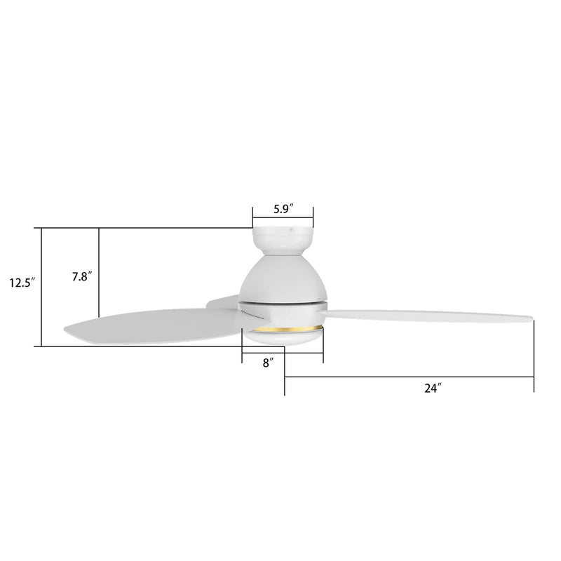 Carro Hobart 48in 3-Blade Smart Ceiling Fan | White Plywood Blades and White Finish | Living Room & Covered Patio | 48 x 48 x | Model SFR483Q6-L12-W1-1-FM