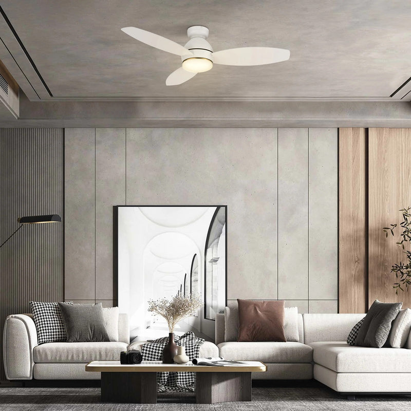 Carro Hobart 48in 3-Blade Smart Ceiling Fan | White Plywood Blades and White Finish | Living Room & Covered Patio | 48 x 48 x | Model SFR483Q6-L12-W1-1-FM