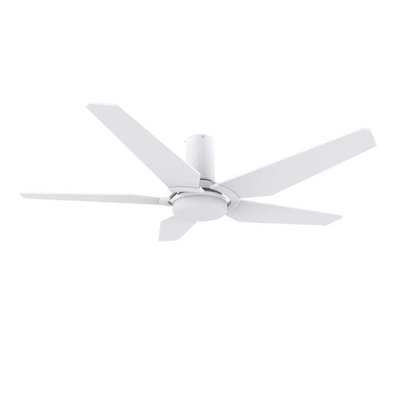 Carro Kaj 48in 5-Blade Flush Mount Smart Ceiling Fan | Modern White Plywood Blades with Glass Shade | Living Room & Covered | Model SFR485B-L22-W1-1-FM