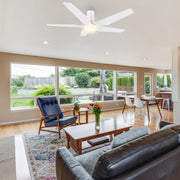 Carro Kaj 48in 5-Blade Flush Mount Smart Ceiling Fan | Modern White Plywood Blades with Glass Shade | Living Room & Covered | Model SFR485B-L22-W1-1-FM