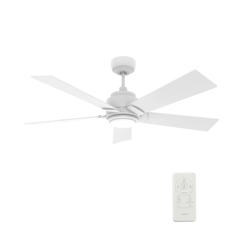 Carro Ascender 48in 5-Blade Smart Ceiling Fan | White Plywood Blades and Integrated LED | Living Room & Covered Patio | 48 x 48 | Model SFR485J1-L11-W1-1