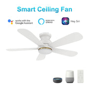Carro Dubois 48in 5-Blade Smart Ceiling Fan with LED Light | White Plywood Blades | Living Room & Covered Patio | 48 x 48 x | Model SFR485Q-L12-W1-1-FM
