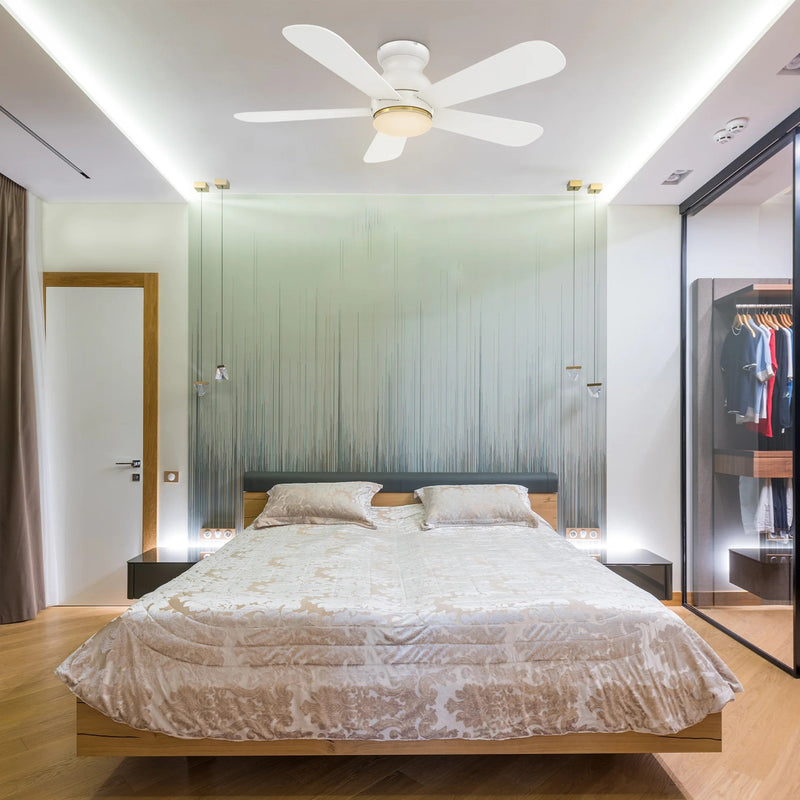 Carro Dubois 48in 5-Blade Smart Ceiling Fan with LED Light | White Plywood Blades | Living Room & Covered Patio | 48 x 48 x | Model SFR485Q-L12-W1-1-FM