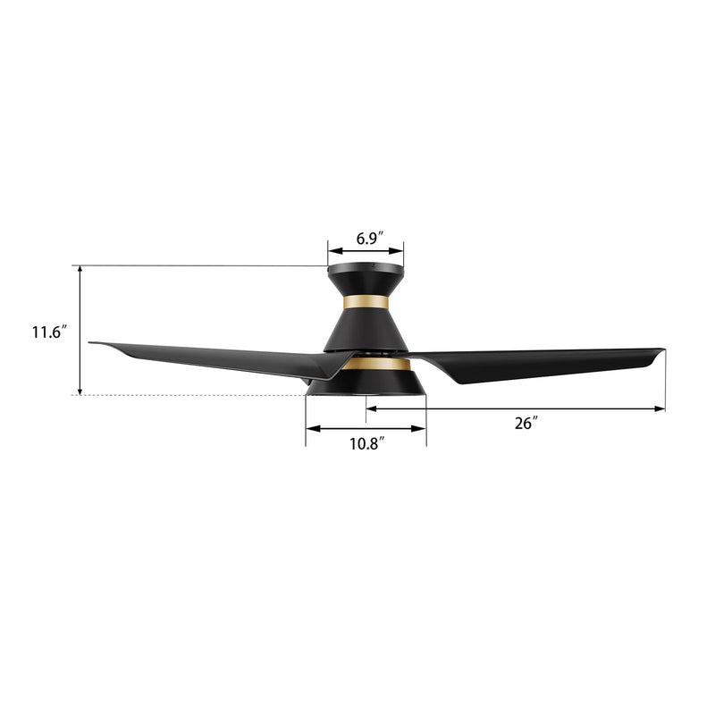 Carro Kreis 52in Flush Mount Smart Ceiling Fan | Black Gold ABS Blades | Living Room & Great Room | 52 x 52 x 11.6 in | Model SFR523A1-L12-B2-1-FMA