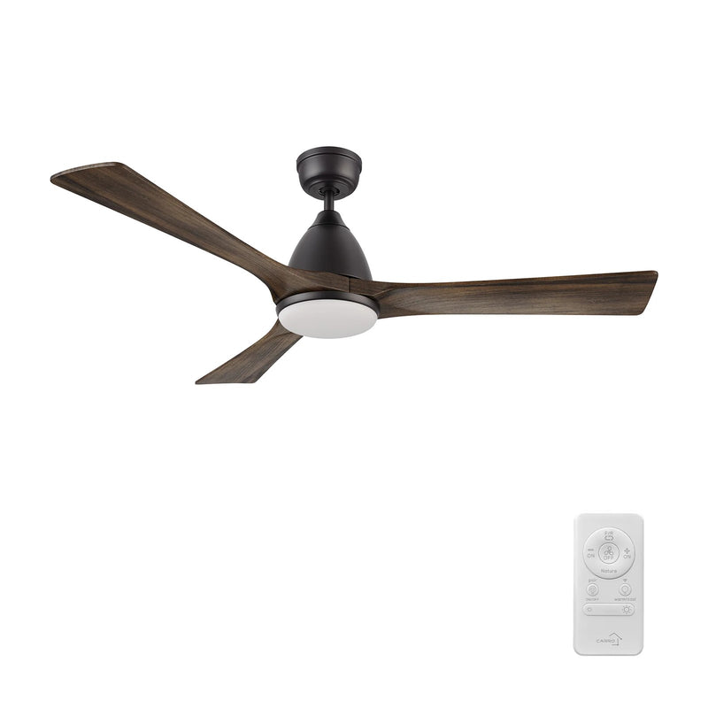 Carro Nicolet 52in 3-Blade Smart Ceiling Fan | Modern Black and Light Brown Solid Wood Blades | Living Room & Covered Patio | Model SFR523A2-L12-BM3-1