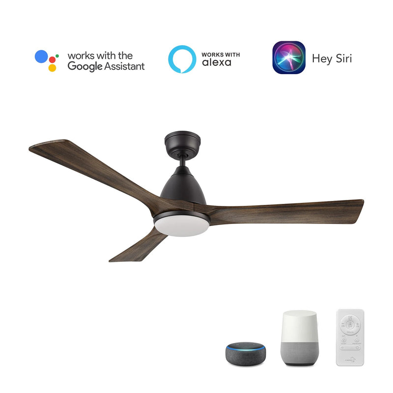 Carro Nicolet 52in 3-Blade Smart Ceiling Fan | Modern Black and Light Brown Solid Wood Blades | Living Room & Covered Patio | Model SFR523A2-L12-BM3-1
