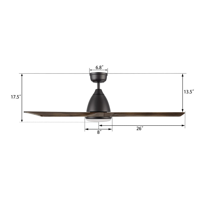 Carro Nicolet 52in 3-Blade Smart Ceiling Fan | Modern Black and Light Brown Solid Wood Blades | Living Room & Covered Patio | Model SFR523A2-L12-BM3-1