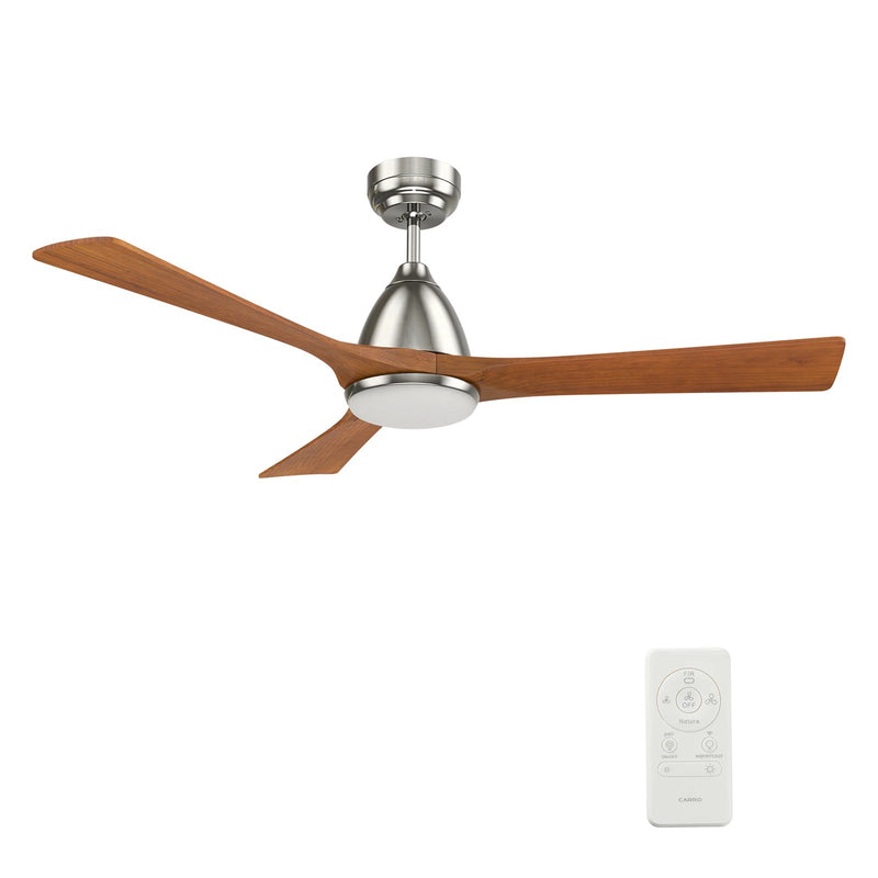 Carro Nicolet 52in 3-Blade Smart Ceiling Fan | Brushed Nickel Solid Wood Blades and Integrated LED | Living Room & Covered | Model SFR523A2-L12-SM2-1