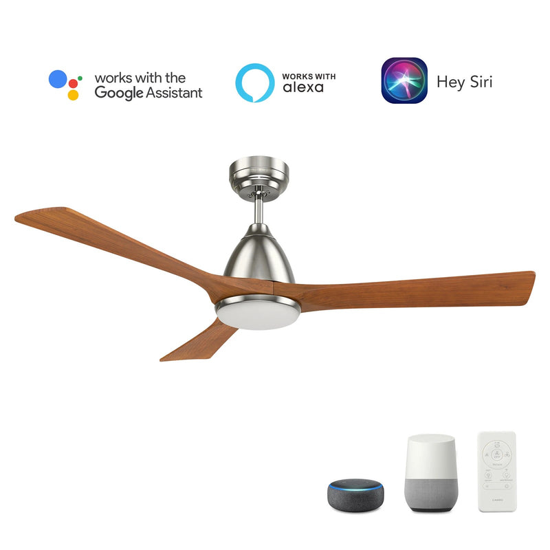 Carro Nicolet 52in 3-Blade Smart Ceiling Fan | Brushed Nickel Solid Wood Blades and Integrated LED | Living Room & Covered | Model SFR523A2-L12-SM2-1