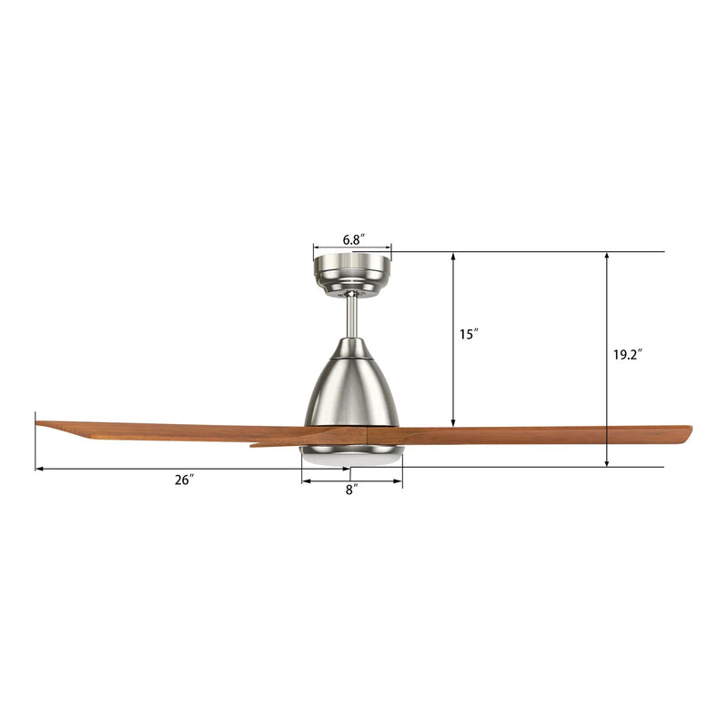 Carro Nicolet 52in 3-Blade Smart Ceiling Fan | Brushed Nickel Solid Wood Blades and Integrated LED | Living Room & Covered | Model SFR523A2-L12-SM2-1