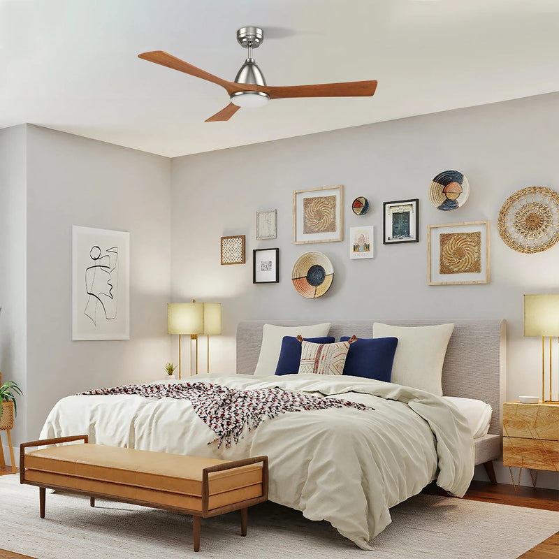 Carro Nicolet 52in 3-Blade Smart Ceiling Fan | Brushed Nickel Solid Wood Blades and Integrated LED | Living Room & Covered | Model SFR523A2-L12-SM2-1