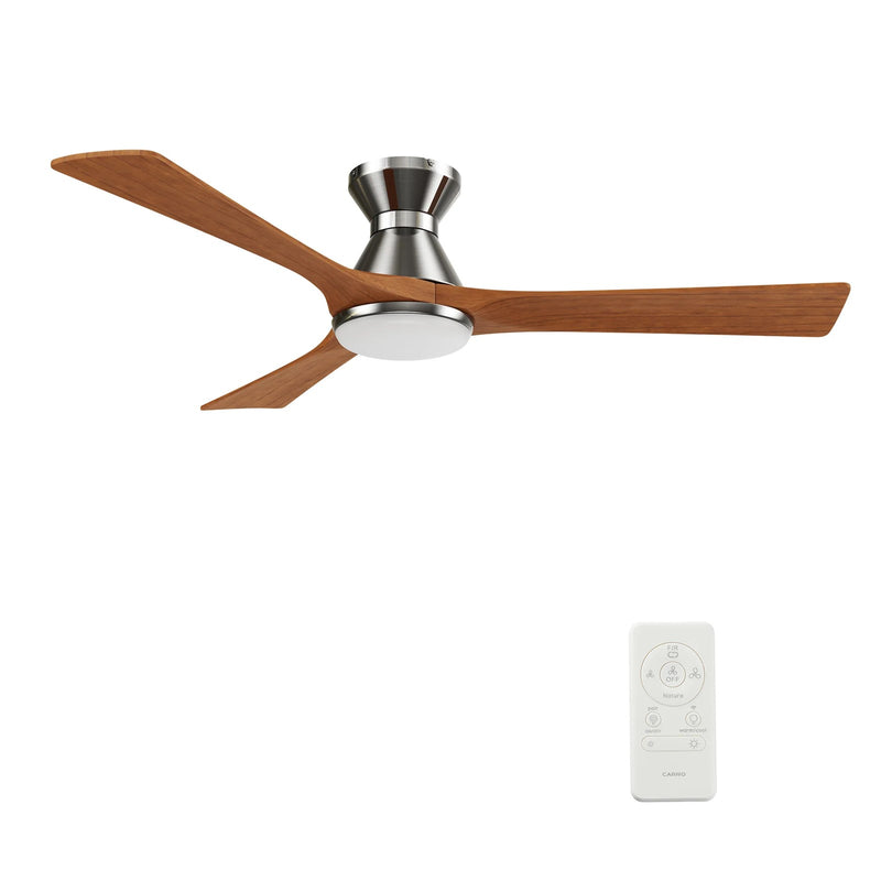 Carro Nicolet 52in 3-Blade Flush Mount Smart Ceiling Fan | Brushed Nickel Solid Wood Blades and Integrated LED | Living Room | Model SFR523A2-L12-SM2-1-FM