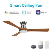 Carro Nicolet 52in 3-Blade Flush Mount Smart Ceiling Fan | Brushed Nickel Solid Wood Blades and Integrated LED | Living Room | Model SFR523A2-L12-SM2-1-FM