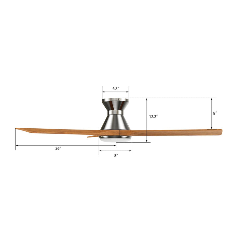 Carro Nicolet 52in 3-Blade Flush Mount Smart Ceiling Fan | Brushed Nickel Solid Wood Blades and Integrated LED | Living Room | Model SFR523A2-L12-SM2-1-FM