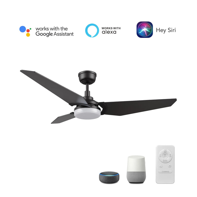 Carro Kaj 52in Smart Ceiling Fan with LED Light | Black Plywood Blades | Indoor & Covered Patio | 52 x 52 x 13.4 in, Dimmable | Model SFR523B-L12-B2-1