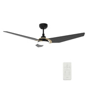 Carro Kaj 52in 3-Blade Smart Ceiling Fan with LED Light | Black Gold Finish and Plywood Blades | Indoor & Covered Patio | 52 x | Model SFR523B-L12-B2-1G