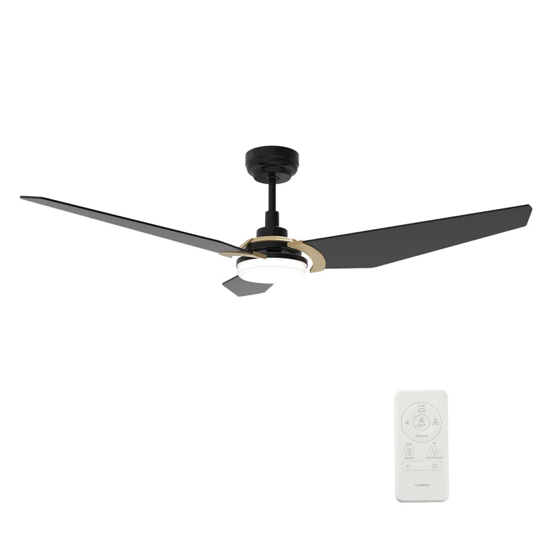 Carro Kaj 52in 3-Blade Smart Ceiling Fan with LED Light | Black Gold Finish and Plywood Blades | Indoor & Covered Patio | 52 x | Model SFR523B-L12-B2-1G