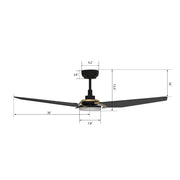 Carro Kaj 52in 3-Blade Smart Ceiling Fan with LED Light | Black Gold Finish and Plywood Blades | Indoor & Covered Patio | 52 x | Model SFR523B-L12-B2-1G