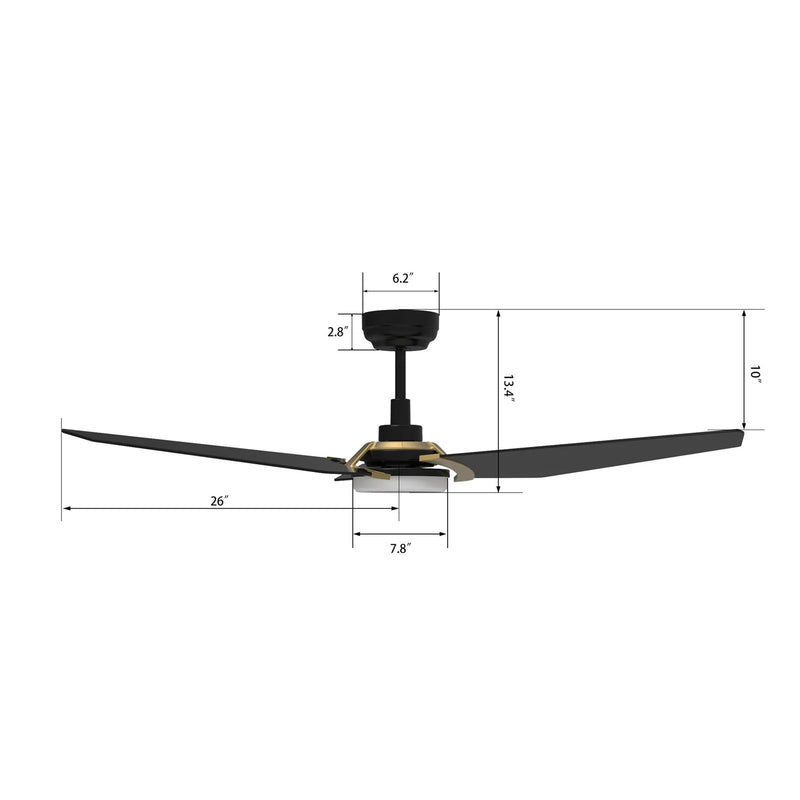 Carro Kaj 52in 3-Blade Smart Ceiling Fan with LED Light | Black Gold Finish and Plywood Blades | Indoor & Covered Patio | 52 x | Model SFR523B-L12-B2-1G