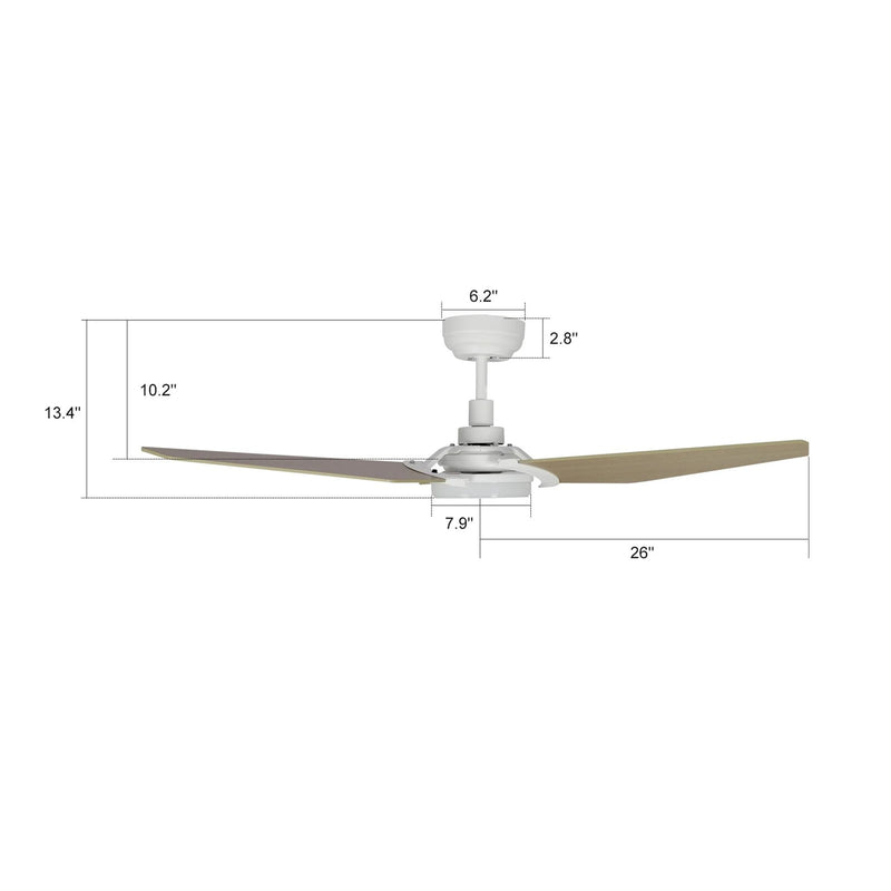 Carro Kaj 52in 3-Blade Smart Ceiling Fan | White Chestnut Plywood Blades and White Motor | Living Room & Covered Patio | 13.4 x | Model SFR523B-L12-W6-1