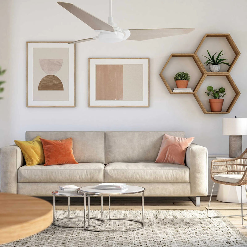 Carro Kaj 52in 3-Blade Smart Ceiling Fan | White Chestnut Plywood Blades and White Motor | Living Room & Covered Patio | 13.4 x | Model SFR523B-L12-W6-1