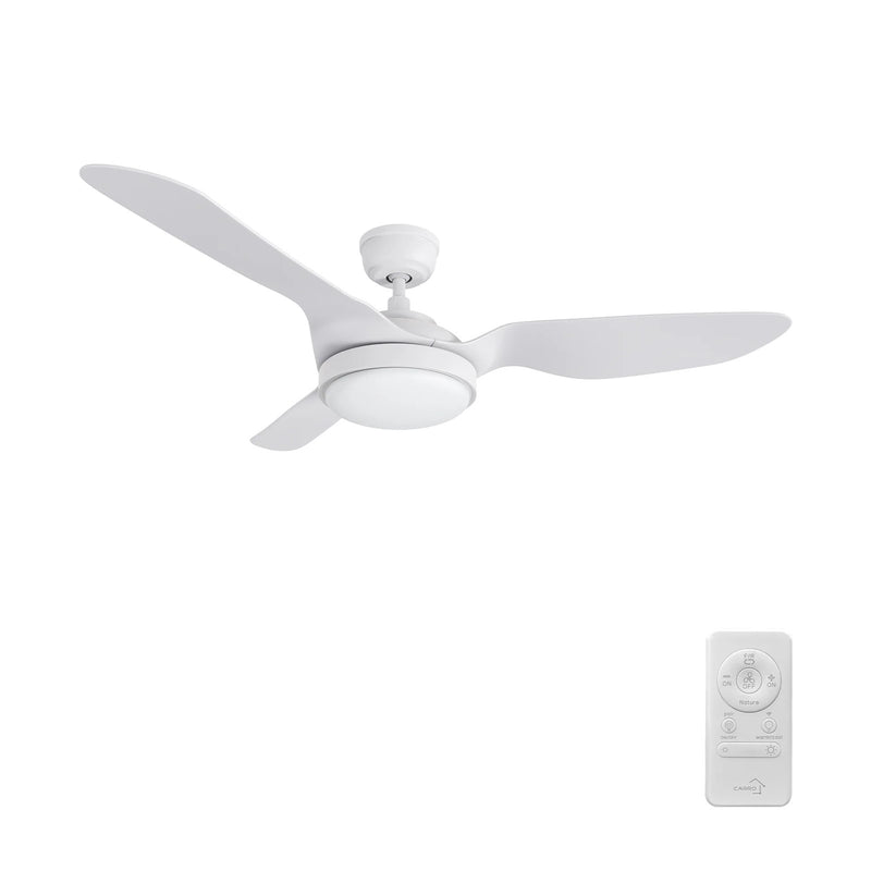 Carro Vena 52in 3-Blade Smart Ceiling Fan | Soft Modern White PP Blades | Living Room & Covered Patio | 52 x 52 x 13.6 in, Damp | Model SFR523F2-L12-W1-1