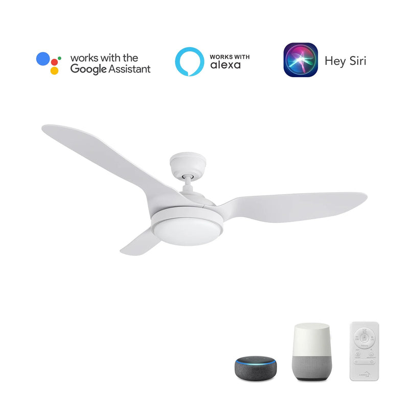 Carro Vena 52in 3-Blade Smart Ceiling Fan | Soft Modern White PP Blades | Living Room & Covered Patio | 52 x 52 x 13.6 in, Damp | Model SFR523F2-L12-W1-1
