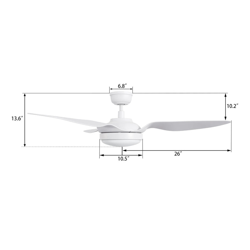 Carro Vena 52in 3-Blade Smart Ceiling Fan | Soft Modern White PP Blades | Living Room & Covered Patio | 52 x 52 x 13.6 in, Damp | Model SFR523F2-L12-W1-1