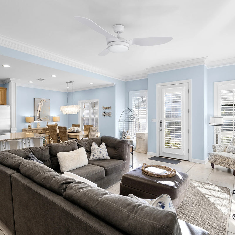 Carro Vena 52in 3-Blade Smart Ceiling Fan | Soft Modern White PP Blades | Living Room & Covered Patio | 52 x 52 x 13.6 in, Damp | Model SFR523F2-L12-W1-1
