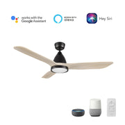 Carro Garrick 52in 3-Blade Smart Ceiling Fan | Soft Modern Black Whitewashed Solid Wood Blades | Living Room & Covered Patio | Model SFR523F3-L12-BM1-1