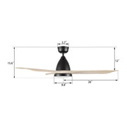 Carro Garrick 52in 3-Blade Smart Ceiling Fan | Soft Modern Black Whitewashed Solid Wood Blades | Living Room & Covered Patio | Model SFR523F3-L12-BM1-1