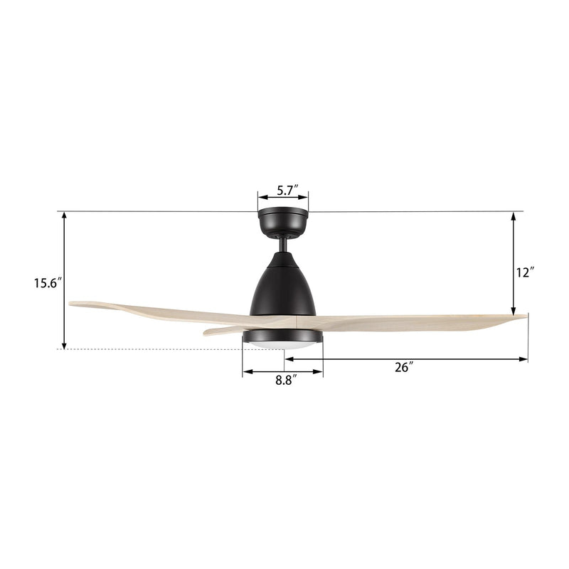 Carro Garrick 52in 3-Blade Smart Ceiling Fan | Soft Modern Black Whitewashed Solid Wood Blades | Living Room & Covered Patio | Model SFR523F3-L12-BM1-1