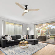 Carro Garrick 52in 3-Blade Smart Ceiling Fan | Soft Modern Black Whitewashed Solid Wood Blades | Living Room & Covered Patio | Model SFR523F3-L12-BM1-1
