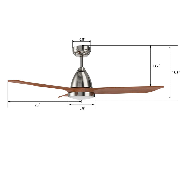 Carro Garrick 52in 3-Blade Smart Ceiling Fan | Brushed Nickel Plywood Blades and Motor | Living Room & Covered Patio | 52 x 52 | Model SFR523F3-L12-SM2-1