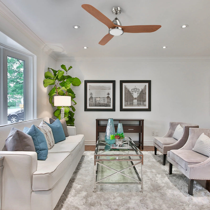 Carro Garrick 52in 3-Blade Smart Ceiling Fan | Brushed Nickel Plywood Blades and Motor | Living Room & Covered Patio | 52 x 52 | Model SFR523F3-L12-SM2-1