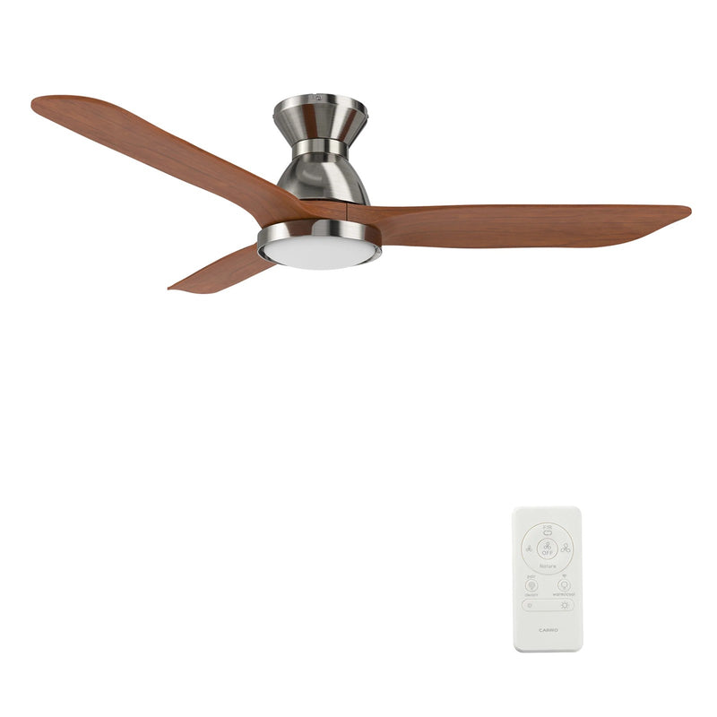 Carro Garrick 52in 3-Blade Flush Mount Smart Ceiling Fan | Soft Modern Brushed Nickel Solid Wood Blades | Living Room & | Model SFR523F3-L12-SM2-1-FM