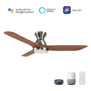Carro Garrick 52in 3-Blade Flush Mount Smart Ceiling Fan | Soft Modern Brushed Nickel Solid Wood Blades | Living Room & | Model SFR523F3-L12-SM2-1-FM