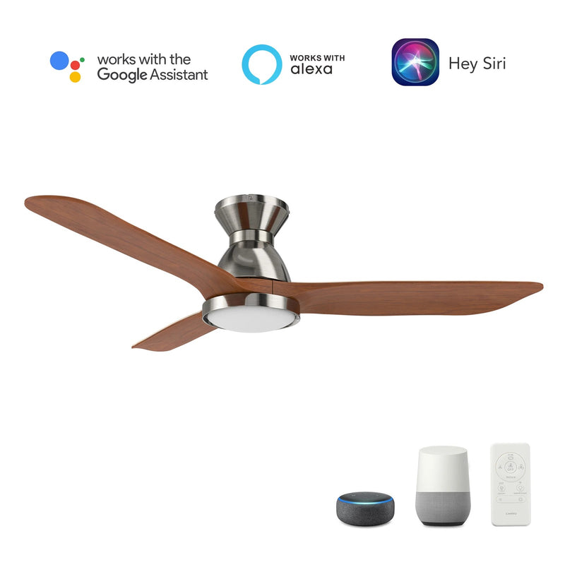 Carro Garrick 52in 3-Blade Flush Mount Smart Ceiling Fan | Soft Modern Brushed Nickel Solid Wood Blades | Living Room & | Model SFR523F3-L12-SM2-1-FM